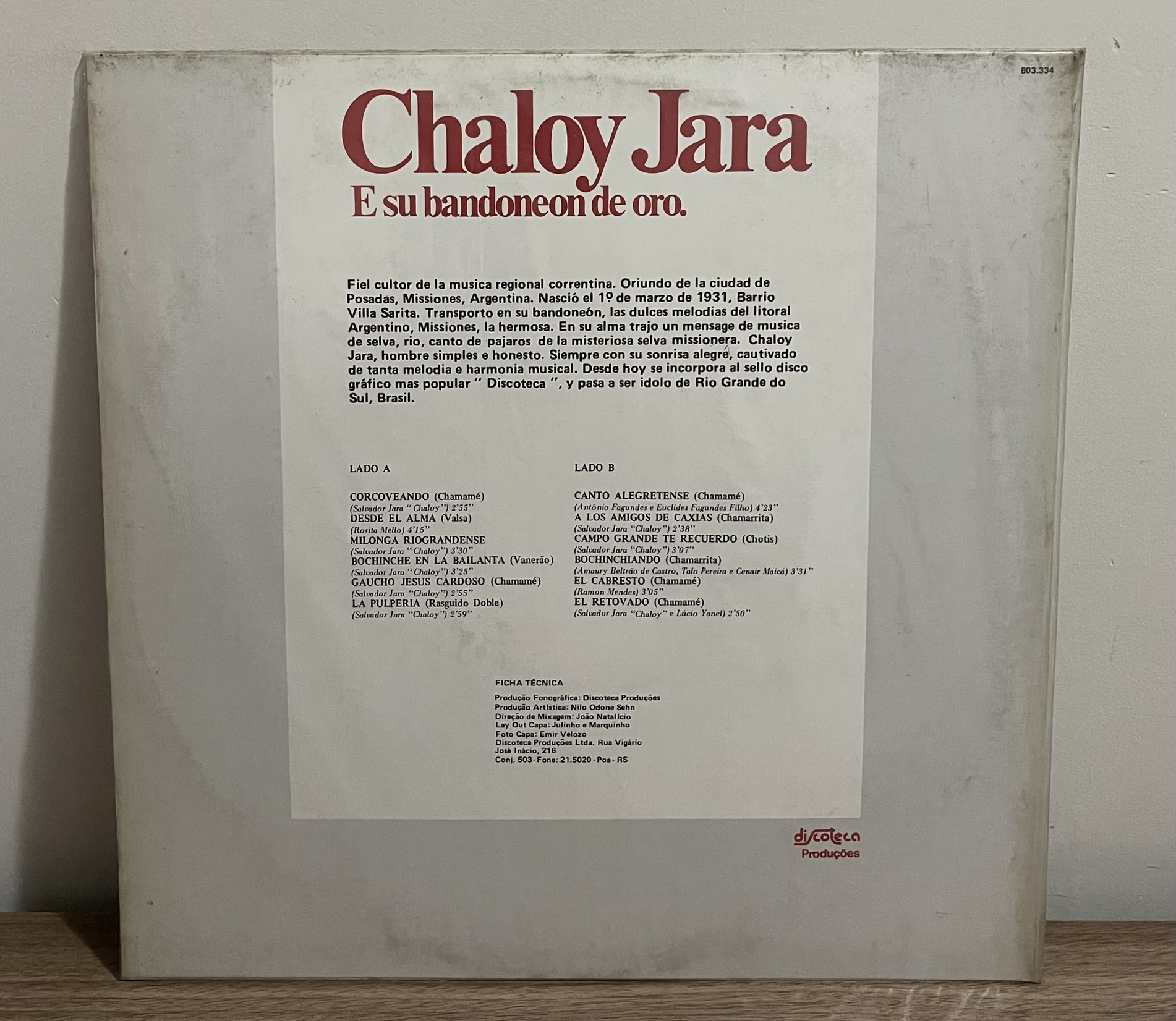 Lp - Chaloy Jara - E Su Bandoneon De Oro. - Minuano Discos